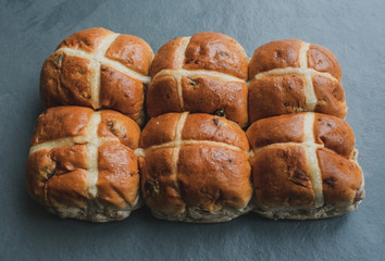 Six Hot Cross Buns on slate board