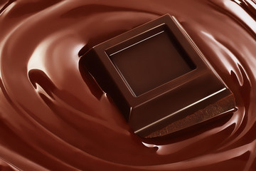 Swirl of melted chocolate with pieces of chocolate bar
