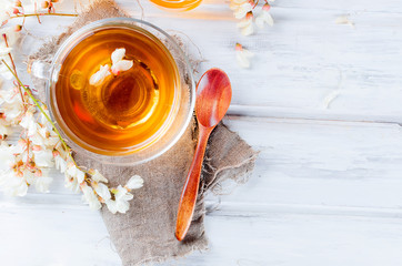 Healing Acacia herbal tea and flowers