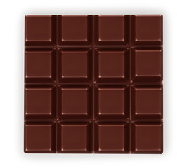 Dark chocolate bar isolated on white background