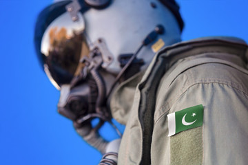 Air force pilot flight suit uniform with Pakistan flag patch. Military jet aircraft pilot	