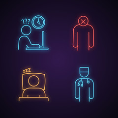 Emotional stress neon light icons set