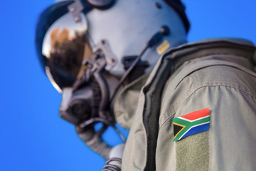 Air force pilot flight suit uniform with South Africa flag patch. Military jet aircraft pilot	 - 244499438