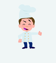 Chef showing something in an optimistic and positive attitude.