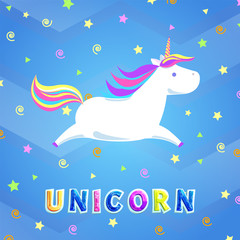 Unicorn with Rainbow Mane and Sharp Horn Flying