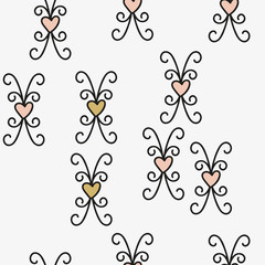 Seamless pattern with hearts and elements. Vector