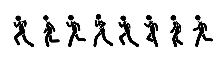 man runs frame motion, stick figure people