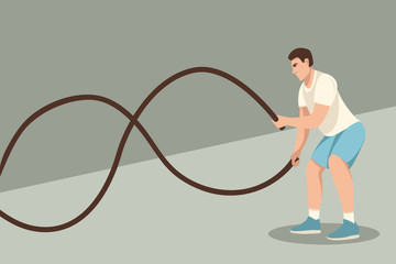  battle rope workout,vector illustration, flat