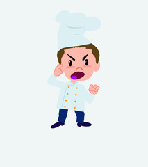 Chef screams angry in aggressive attitude.