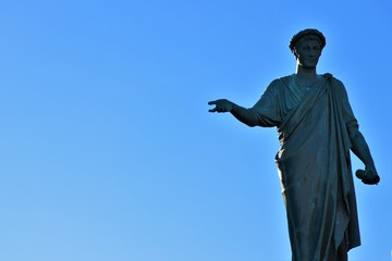 Odessa, Ukraine. Marble man statue. Town square with bronze statue of the historic governor general...