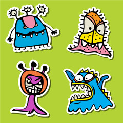 Vector flat doodle funny alien monsters set