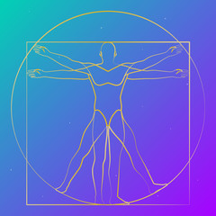 Vitruvian man starry sky, modern shape, vector