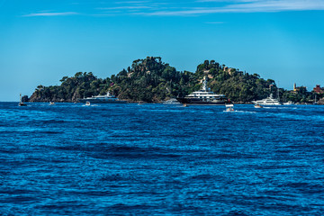Naklejka premium Superyacht at anchor at Portofino