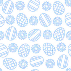 Seamless pattern with Easter eggs and chamomiles with neon effect. Vector illustration EPS10