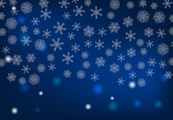 Winter background with falling snow and snowflakes