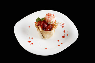 ice cream with strawberries in dough