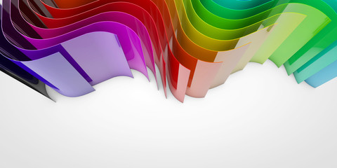 Abstract rainbow flowing curved lines background. 3D Rendering