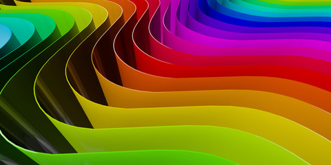 Abstract rainbow flowing curved lines background. 3D Rendering