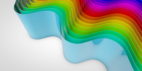 Abstract rainbow flowing curved lines background. 3D Rendering