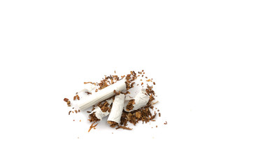 Cigarettes in different position on a white background.