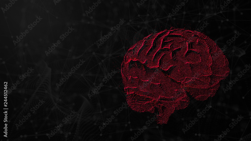 Poster 3d illustration of digital brain on futuristic background, concept of artificial intelligence and po