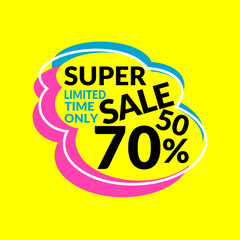 Vector banner super sale, for seasonal sales. Bright illustration in flat style with templates on light background