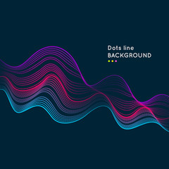 Vector dynamic elements with waves of dots and lines. Bright illustration on a dark background with bright elements