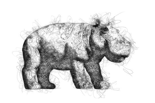 Hippopotamus ballpoint pen doodle