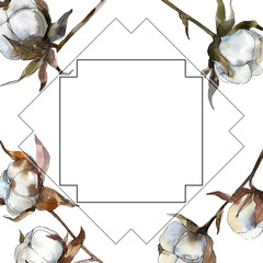 Cotton floral botanical flower. Watercolor background illustration set. Frame border ornament square.