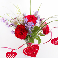 Luxury bouquet made of red roses in flower shop Valentines Bouquet of red roses
