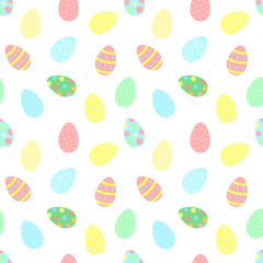 Fototapeta premium Easter seamless pattern with colorful eggs on a transparent background. Vector hand-drawn illustration for spring holiday, print, wrapping paper, scrapbook, textile, gift, clothing, children.