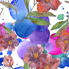 Red camelia. Floral botanical flower.Watercolor background illustration set. Seamless background...
