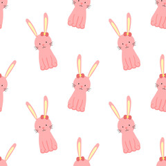 Easter seamless pattern with cute rabbit on a transparent background. Vector hand-drawn illustration of bunny for spring holiday, print, wrapping paper, textile, child, scrapbook, children, girl, baby