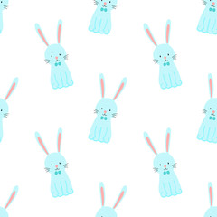 Easter seamless pattern with cute rabbits on a transparent background. Vector hand-drawn illustration of bunny for spring holiday, print, wrapping paper, textile, child, scrapbook, children, boy, baby