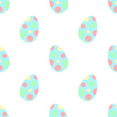 Easter seamless pattern of blue eggs in polka-dot on a transparent background. Vector hand-drawn illustration for spring holiday, print, wrapping paper, textile, child, scrapbook, clothing, children