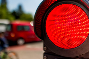 Closeup of a red traffic light