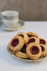 Thumbprint cookies filled with strawberry jam