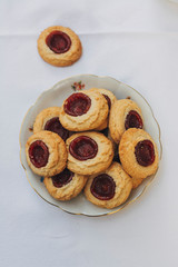 Thumbprint cookies filled with strawberry jam