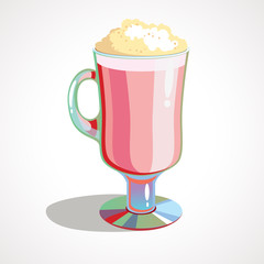 Vector illustration of strawberry milk cocktail with whipped cream