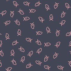 XOXO brush lettering signs seamless pattern with hearts, hugs and kisses phrase, Internet slang abbreviation XOXO symbols, vector illustration.