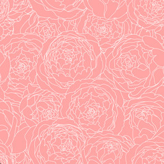 Seamless background vintage valentines pattern with peony flowers. Vector hand drawn illustration. Graphic hand drawn floral pattern. Textile fabric design.