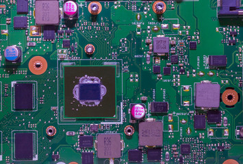 Motherboard with processor on white isolated background