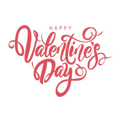 Obraz premium Happy Valentine's Day lovely hand drawn brush lettering, isolated on white background. Perfect for holiday flat design. Vector illustration.