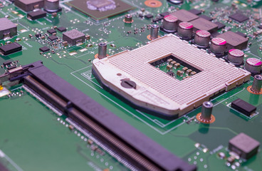 Computer chip with processor on white isolated background