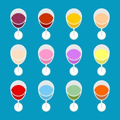Glass of wine set top view isolated. Vector illustration