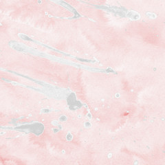 Fototapeta premium Luxury rose gold and white metal paint splatter effect on watercolor paper background. Pink gold glitter splash texture. Beautiful feminine backdrop.
