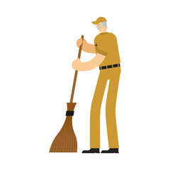 Janitor with broom. service worker man. Cleaner man. swabber