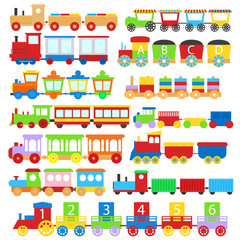 Cartoon Train Toy Children Signs Icon Set. Vector