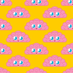 Cute brain pattern. funny Brains cartoon style background. Baby cloth texture. kids character. Childrens style.