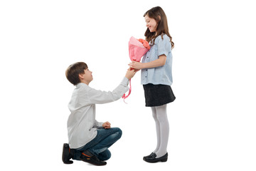 Girl received bouquet of flowers